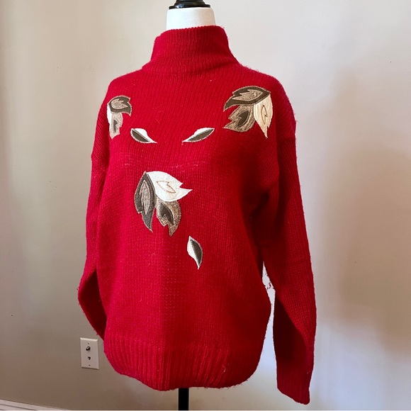 Vintage red jumper with leaf detailing - Picture 1 of 5